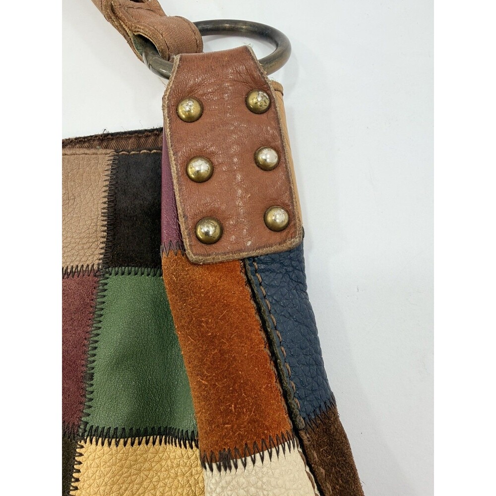 *Rare* Lucky Brand Vintage Patchwork Leather Suede Hobo Bag Multicolor Boho Y2K - Picture 3 of 15